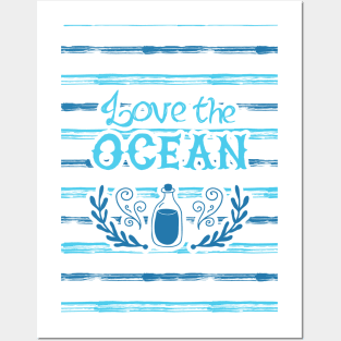 Navy lettering: love the ocean Posters and Art